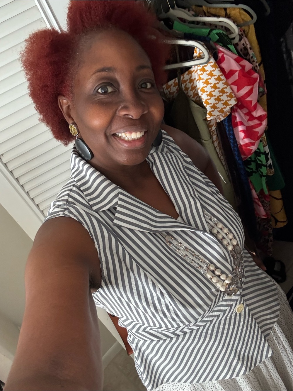 a new day Gray and White Striped Vest with Polka Dot Maxi Skirt Set - Picture 2 of 3